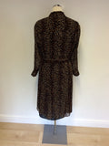LK BENNETT BROWN LEOPARD PRINT SILK DRESS SIZE 12