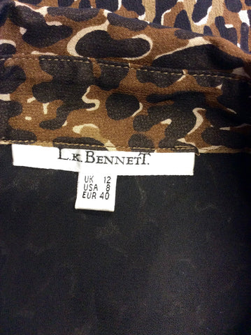 LK BENNETT BROWN LEOPARD PRINT SILK DRESS SIZE 12