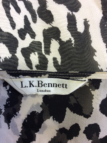 LK BENNETT BLACK & IVORY ANIMAL PRINT SILK PENCIL DRESS SIZE 16