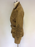 LUISA CERANO LIGHT BROWN STUDDED SUEDE BELTED JACKET SIZE 12