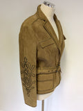 LUISA CERANO LIGHT BROWN STUDDED SUEDE BELTED JACKET SIZE 12