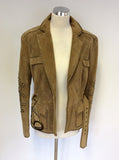 LUISA CERANO LIGHT BROWN STUDDED SUEDE BELTED JACKET SIZE 12