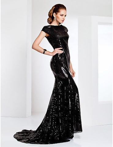 BRAND NEW LIGHT IN THE BOX BLACK SEQUINNED TRUMPET HEM EVENING DRESS SIZE 14