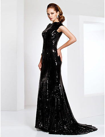 BRAND NEW LIGHT IN THE BOX BLACK SEQUINNED TRUMPET HEM EVENING DRESS SIZE 14