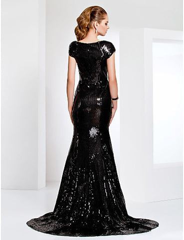 BRAND NEW LIGHT IN THE BOX BLACK SEQUINNED TRUMPET HEM EVENING DRESS SIZE 14