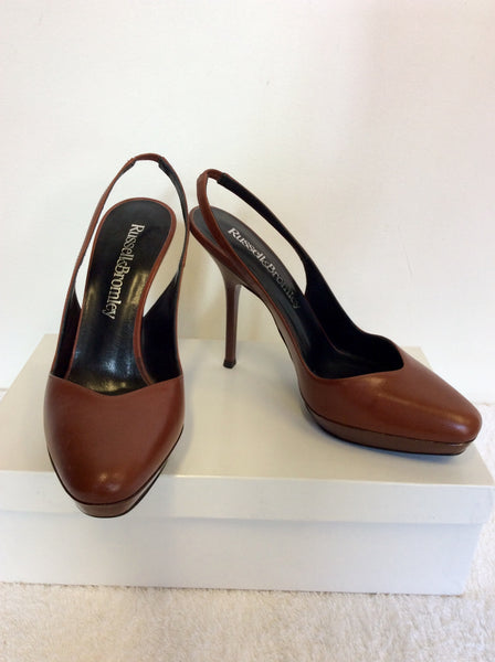 BRAND NEW RUSSELL & BROMLEY CHESTNUT BROWN LEATHER SLINGBACK HEELS SIZE 3.5/36