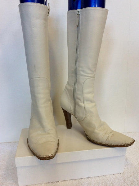 KURT GEIGER WINTER WHITE LEATHER CALF LENGTH BOOTS SIZE 3.5/36