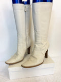 KURT GEIGER WINTER WHITE LEATHER CALF LENGTH BOOTS SIZE 3.5/36