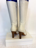 KURT GEIGER WINTER WHITE LEATHER CALF LENGTH BOOTS SIZE 3.5/36
