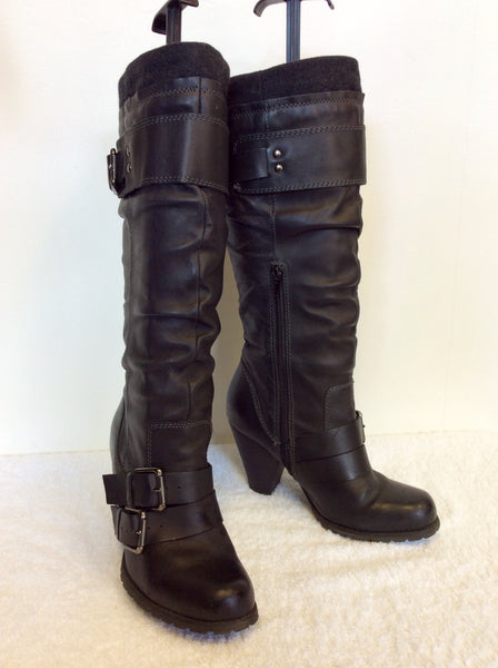 ALDO BLACK BUCKLE TRIM KNEE LENGTH BOOTS SIZE 4/37