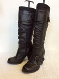 ALDO BLACK BUCKLE TRIM KNEE LENGTH BOOTS SIZE 4/37