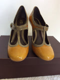 KURT GEIGER BURNT ORANGE & FAWN LEATHER T BAR HEELS SIZE 3.5/36