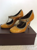 KURT GEIGER BURNT ORANGE & FAWN LEATHER T BAR HEELS SIZE 3.5/36
