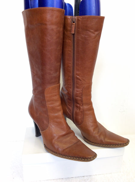 KURT GEIGER BROWN LEATHER CALF LENGTH BOOTS SIZE 3.5/36