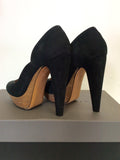 ROLAND MOURET BLACK SUEDE & WOODEN PLATFORM HEELS SIZE 3.5/36