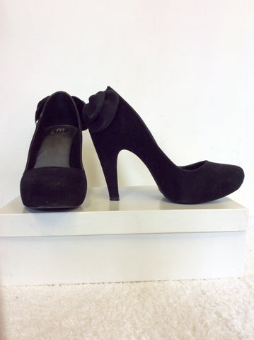 MELISA BLACK FAUX SUEDE HEELS WITH REAR BOW TRIM SIZE 3.5/36