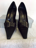 ULTIMATE COLLECTION BLACK SUEDE & LEATHER BUCKLE TRIM HEELS SIZE 7.5/41