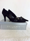 ULTIMATE COLLECTION BLACK SUEDE & LEATHER BUCKLE TRIM HEELS SIZE 7.5/41