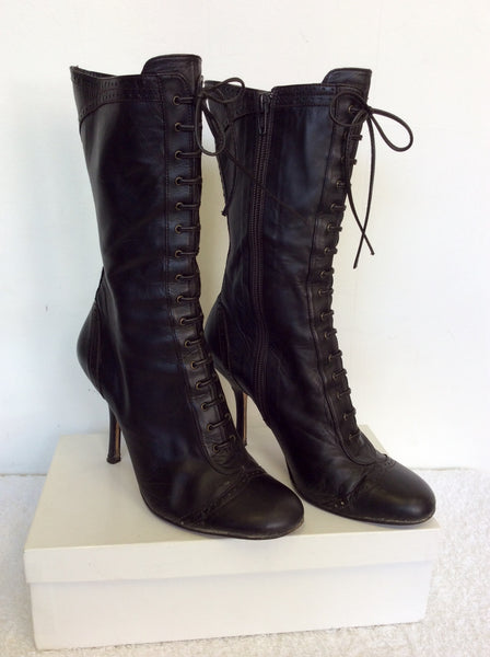 KURT GEIGER DARK BROWN LACE UP CALF LENGTH BOOT SIZE 3.5/36