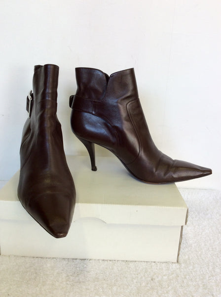 ROGER VIVIER DARK BROWN ITALIAN LEATHER ANKLE BOOTS SIZE 7.5/40.5