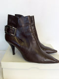 ROGER VIVIER DARK BROWN ITALIAN LEATHER ANKLE BOOTS SIZE 7.5/40.5