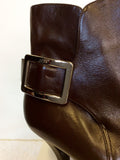 ROGER VIVIER DARK BROWN ITALIAN LEATHER ANKLE BOOTS SIZE 7.5/40.5