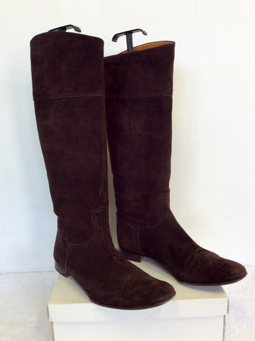 HERMES DARK BROWN SUEDE KNEE LENGTH FLAT BOOTS SIZE 7.5/41