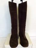 HERMES DARK BROWN SUEDE KNEE LENGTH FLAT BOOTS SIZE 7.5/41