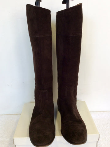 HERMES DARK BROWN SUEDE KNEE LENGTH FLAT BOOTS SIZE 7.5/41