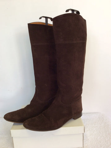 HERMES DARK BROWN SUEDE KNEE LENGTH FLAT BOOTS SIZE 7.5/41