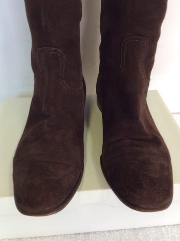HERMES DARK BROWN SUEDE KNEE LENGTH FLAT BOOTS SIZE 7.5/41