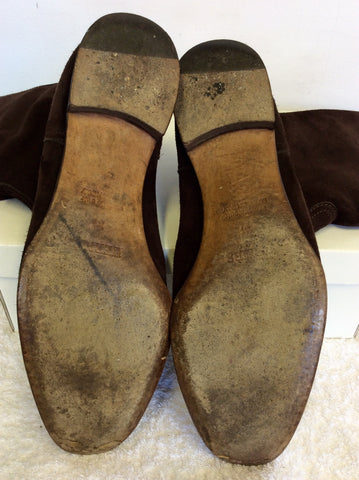 HERMES DARK BROWN SUEDE KNEE LENGTH FLAT BOOTS SIZE 7.5/41