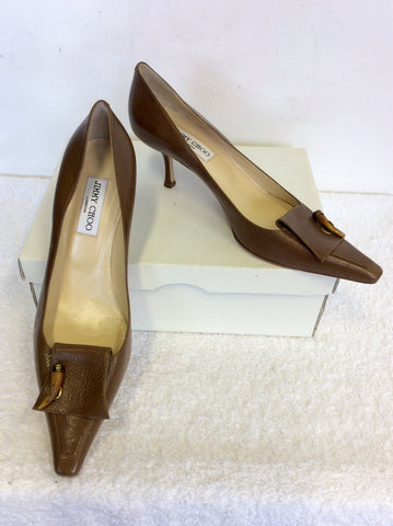 BRAND NEW JIMMY CHOO LIGHT BROWN ALL LEATHER HEELS SIZE 7.5/41.5