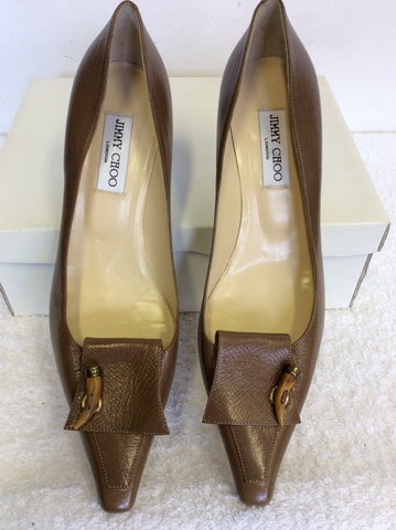 BRAND NEW JIMMY CHOO LIGHT BROWN ALL LEATHER HEELS SIZE 7.5/41.5
