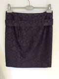 PRADA BLACK EMBOSSED SPARKLE PRINT BELTED PENCIL SKIRT SIZE 42 UK 10