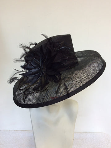 MARKS & SPENCER BLACK FEATHER TRIM FORMAL HAT