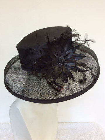 MARKS & SPENCER BLACK FEATHER TRIM FORMAL HAT