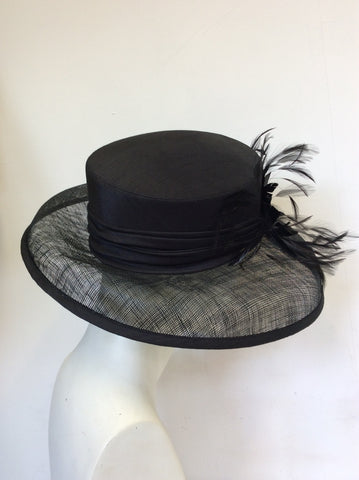 MARKS & SPENCER BLACK FEATHER TRIM FORMAL HAT