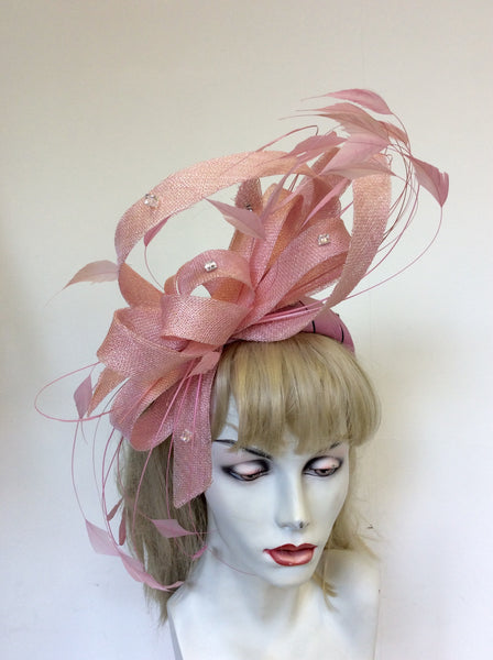 PETER BETTLEY PINK SILK & FEATHER CRYSTAL TRIM FASCINATOR