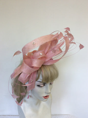 PETER BETTLEY PINK SILK & FEATHER CRYSTAL TRIM FASCINATOR