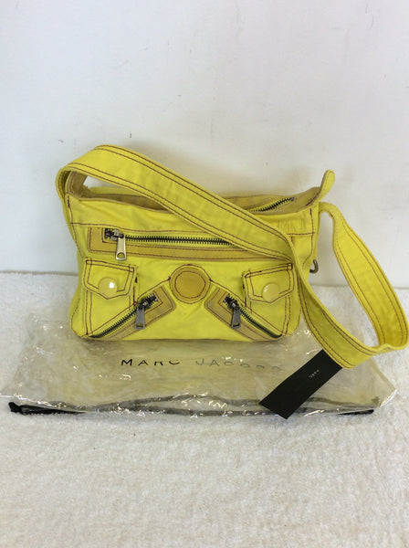 MARC JACOBS LUCID YELLOW CANVAS & LEATHER TRIM SMALL SHOULDER BAG