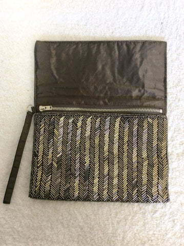 BRAND NEW COAST SILVER GREY BEADED CLUTCH BAG