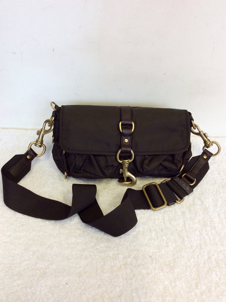 MIU MIU DARK BROWN NYLON & LEATHER TRIM SHOULDER BAG