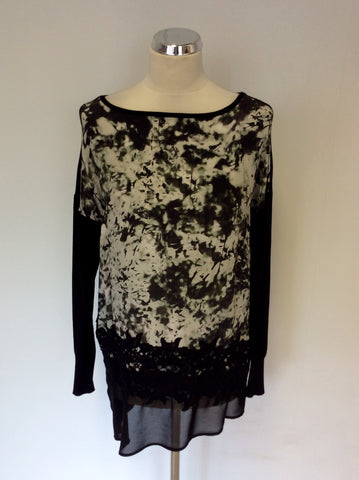 MINT VELVET BLACK KNIT & SILK PRINT FRONT JUMPER SIZE 12