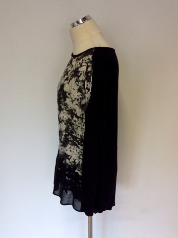 MINT VELVET BLACK KNIT & SILK PRINT FRONT JUMPER SIZE 12