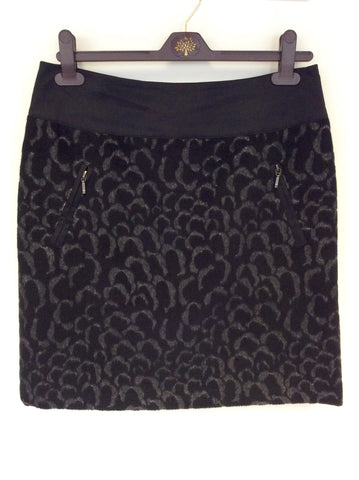 MINT VELVET BLACK & GREY PRINT SKIRT SIZE 12