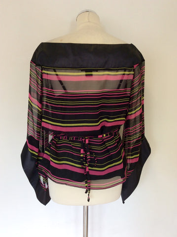 ANNE CARSON BLACK,PINK & GREEN STRIPED TOP SIZE L