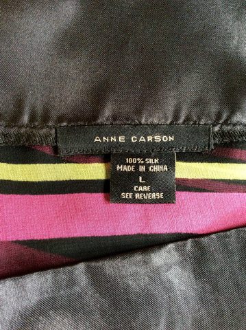 ANNE CARSON BLACK,PINK & GREEN STRIPED TOP SIZE L