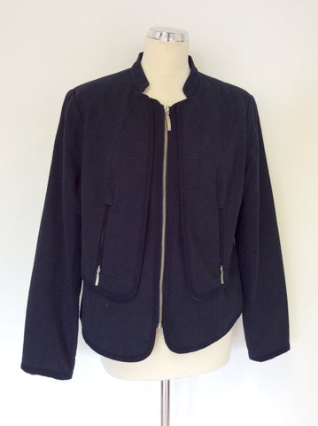 MINT VELVET DARK BLUE ZIP UP COTTON BLEND JACKET SIZE 16