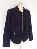 MINT VELVET DARK BLUE ZIP UP COTTON BLEND JACKET SIZE 16